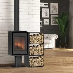 Stufa a legna Domino con piede e portalegna 3 ripiani – 8,5 kW